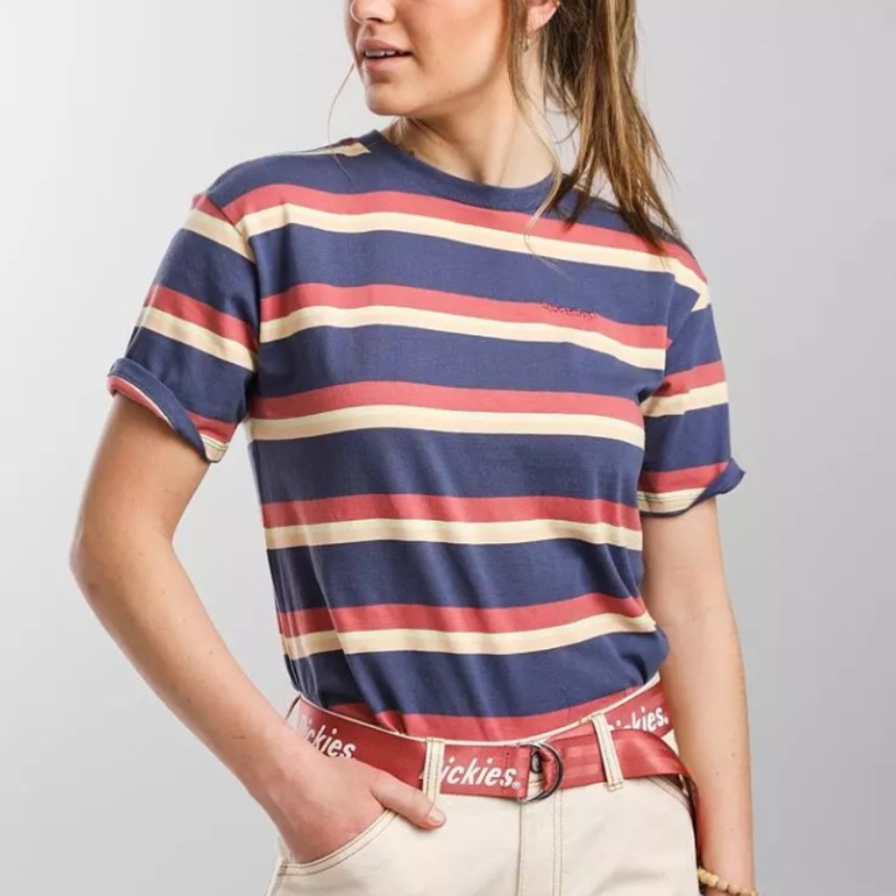 ✨HP✨NWOT dickies blue yellow and orange striped tshirt